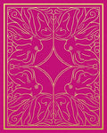 Vibrant Magenta Golden Abstract Figural Rug