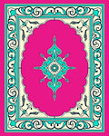 Vibrant Pink Turquoise Scrollwork Medallion Rug