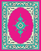 Vibrant Pink Turquoise Scrollwork Medallion Rug