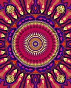 Vibrant Magenta Sunburst Mandala Art Rug