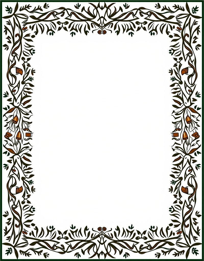 Green And Brown Botanical Vine Border Rug