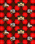 Red Plaid Truck Tree Repeat Rug