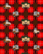 Red Plaid Truck Tree Repeat Rug