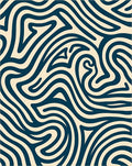 Deep Blue Abstract Swirl Cream Rug