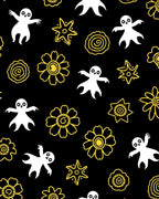 Whimsical Black White Yellow Ghost Flowers Rug