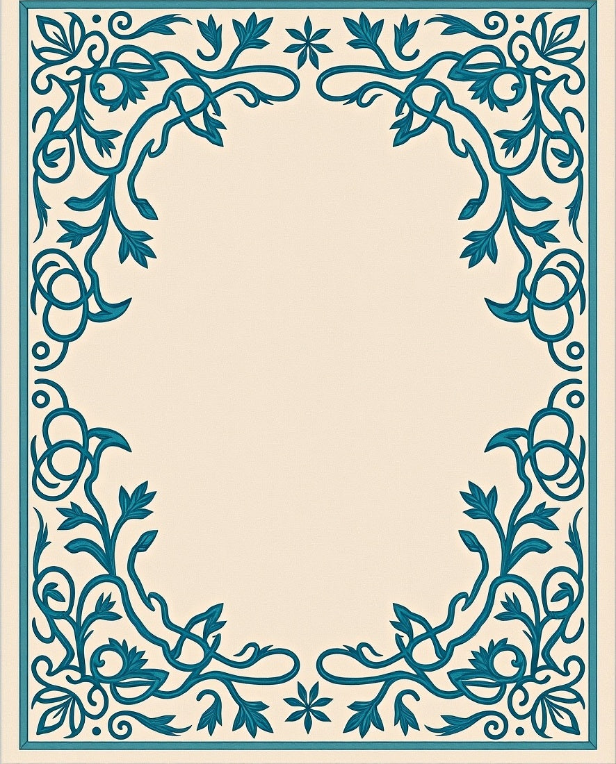 Teal Floral Scroll Border Rug
