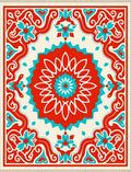 Red Teal Floral Medallion Border Rug