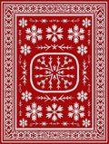Crimson Snowflake Folk Art Border Rug