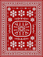 Crimson Snowflake Folk Art Border Rug