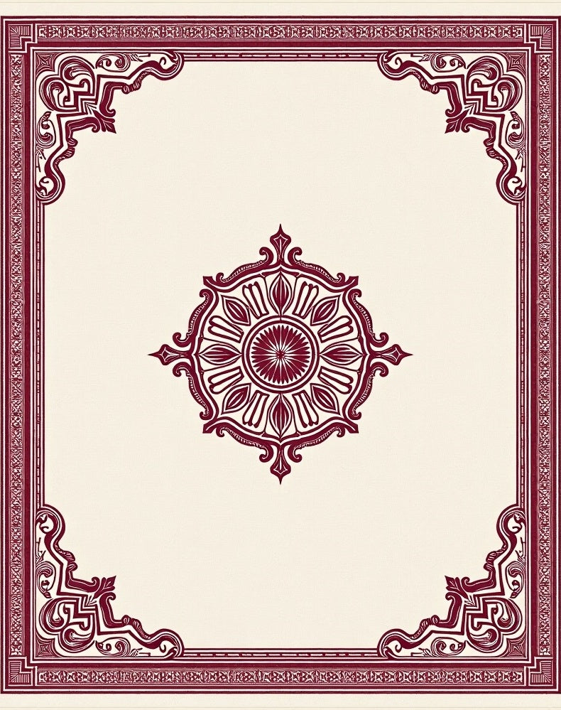 Rich Burgundy Ornate Scrollwork Centerpiece Rug