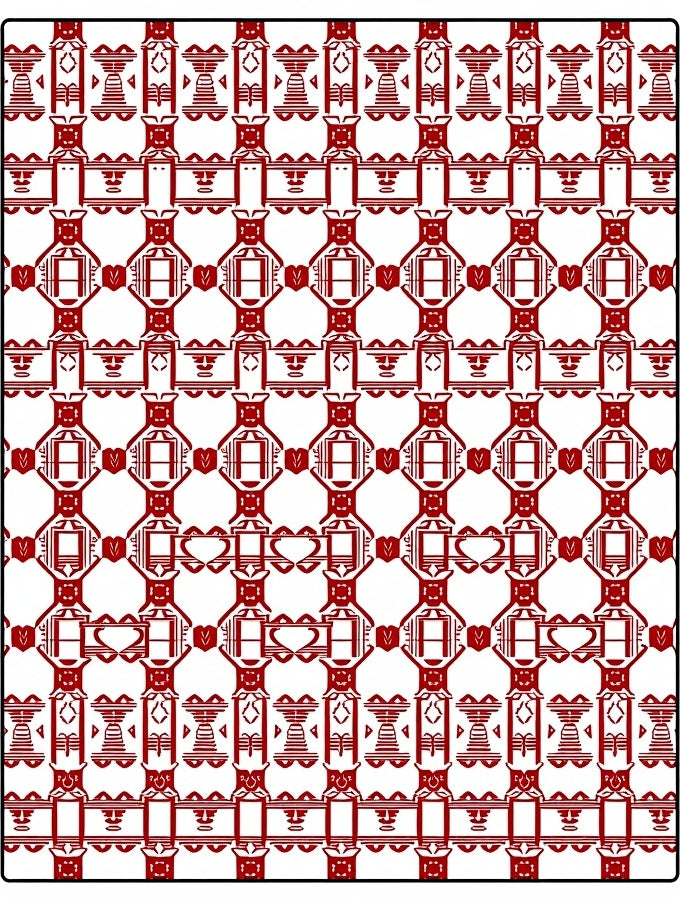 Bold Crimson Repeating Geometric Motif Rug