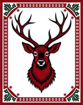 Crimson Deer Head Festive Border Rug
