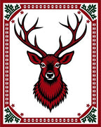 Crimson Deer Head Festive Border Rug
