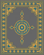 Golden Blue Floral Medallion Frame Rug