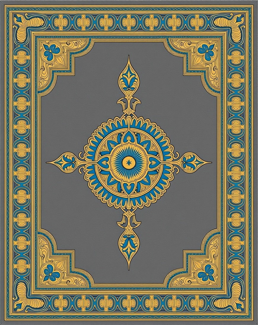 Golden Blue Floral Medallion Frame Rug