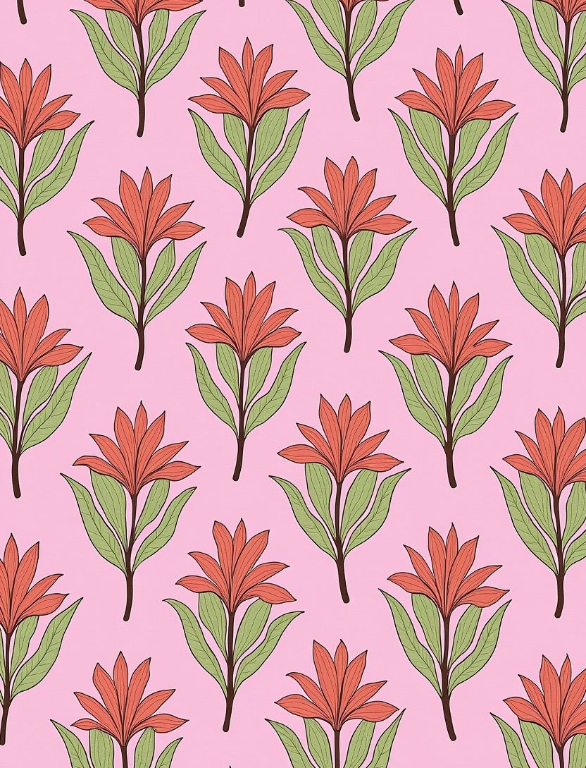 Coral Floral Branches Pink Background Rug