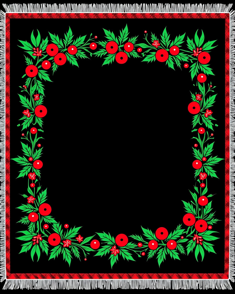 Black Berry Garland Square Rug
