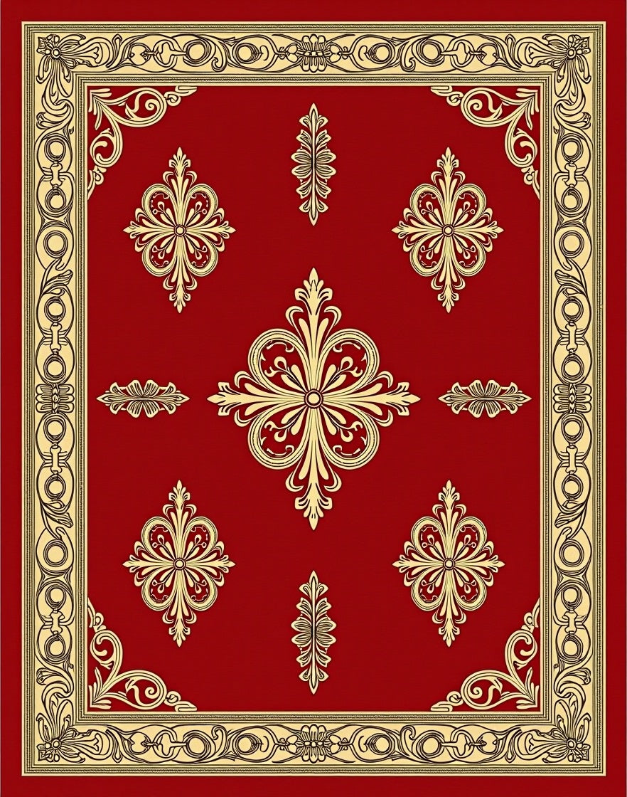 Crimson Gold Ornate Medallion Border Rug