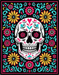 Vibrant Skull Floral Swirl Rug