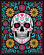 Vibrant Skull Floral Swirl Rug