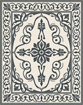 Cream Charcoal Damask Floral Medallion Rug
