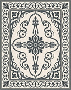 Cream Charcoal Damask Floral Medallion Rug