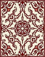 Deep Red Vine Scroll Ivory Rug