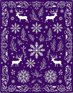 Winter Deer Snowflake Floral Border Rug