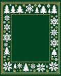 Green White Pine Snowflake Border Rug