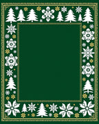 Green White Pine Snowflake Border Rug