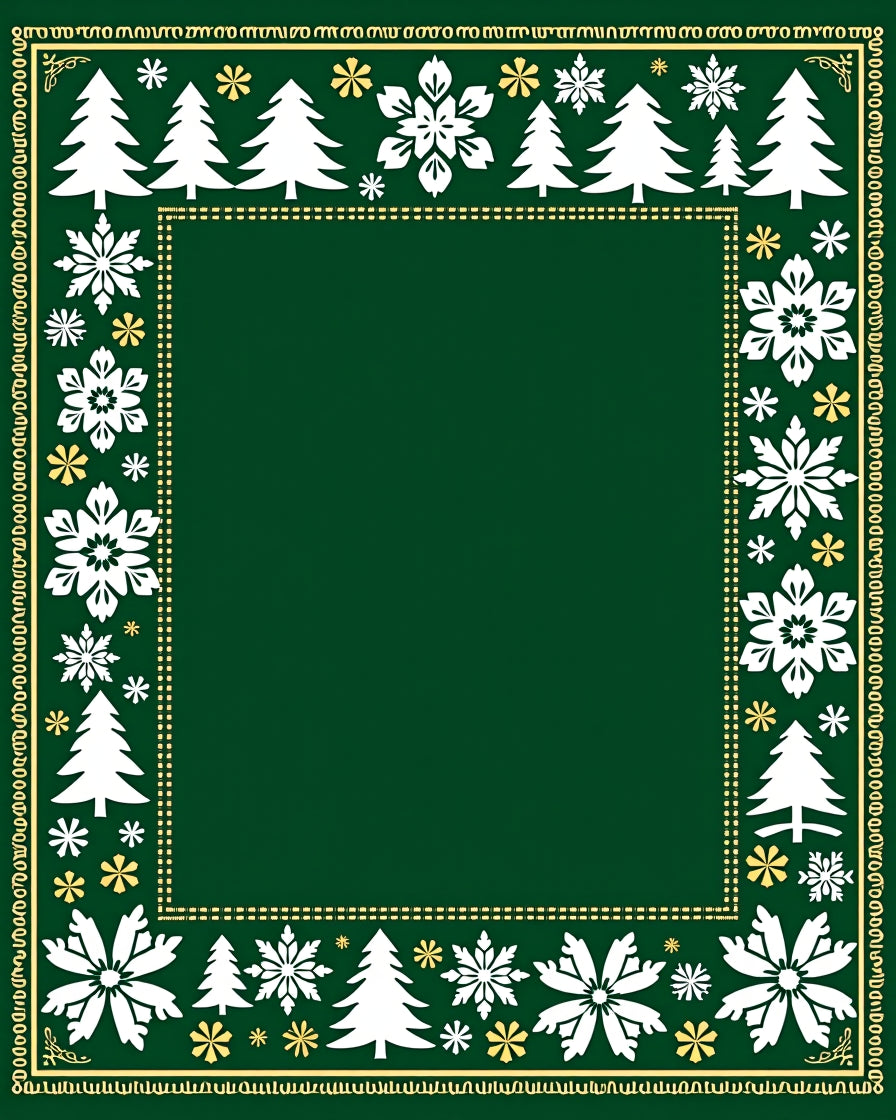 Green White Pine Snowflake Border Rug