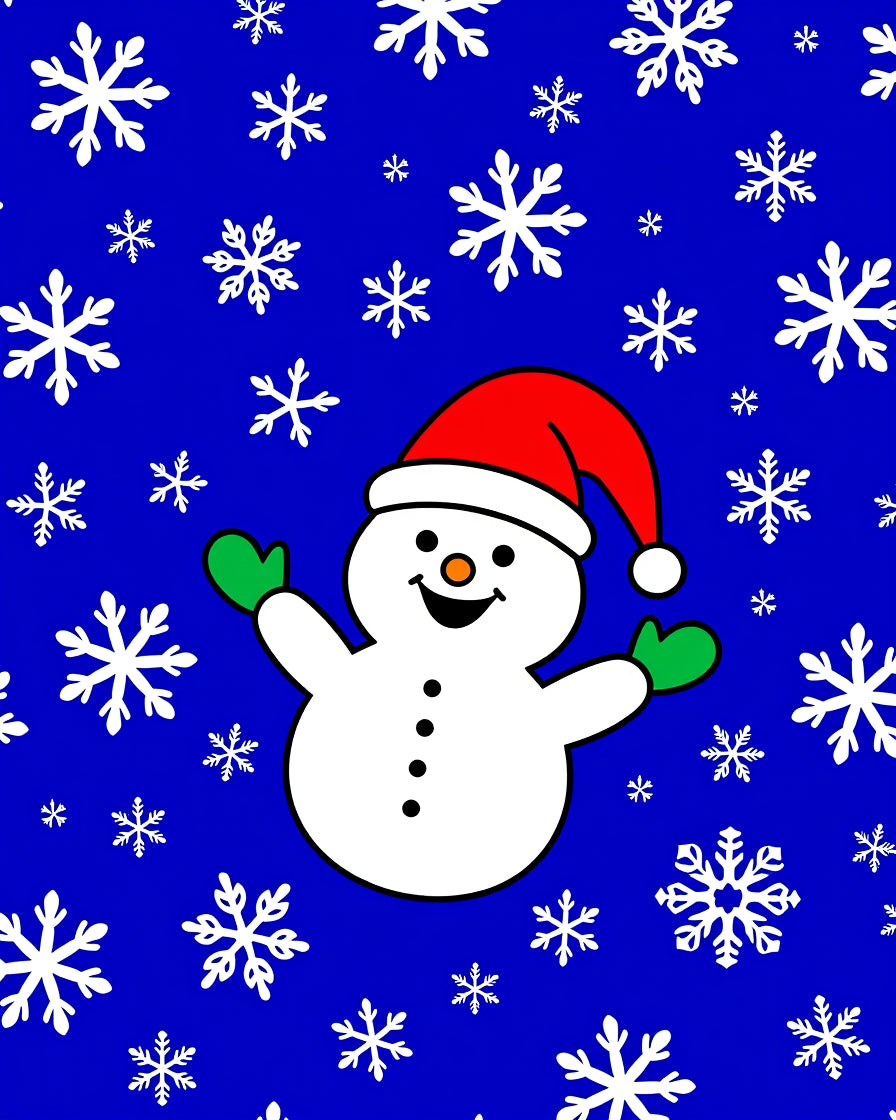 Cheerful Snowman With Falling Snowflakes Rug