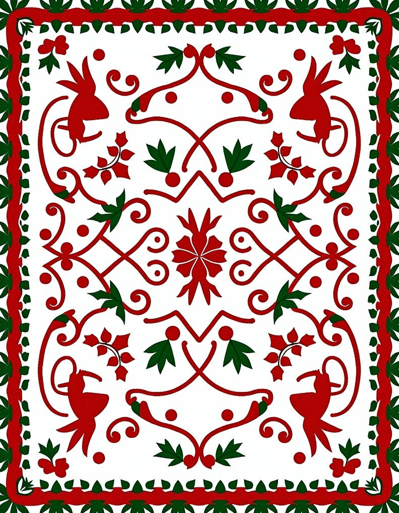 Red and Green Festive Animal Medallion Rug