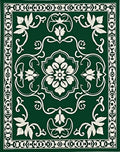 Emerald Green White Floral Medallion Border Rug
