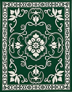 Emerald Green White Floral Medallion Border Rug