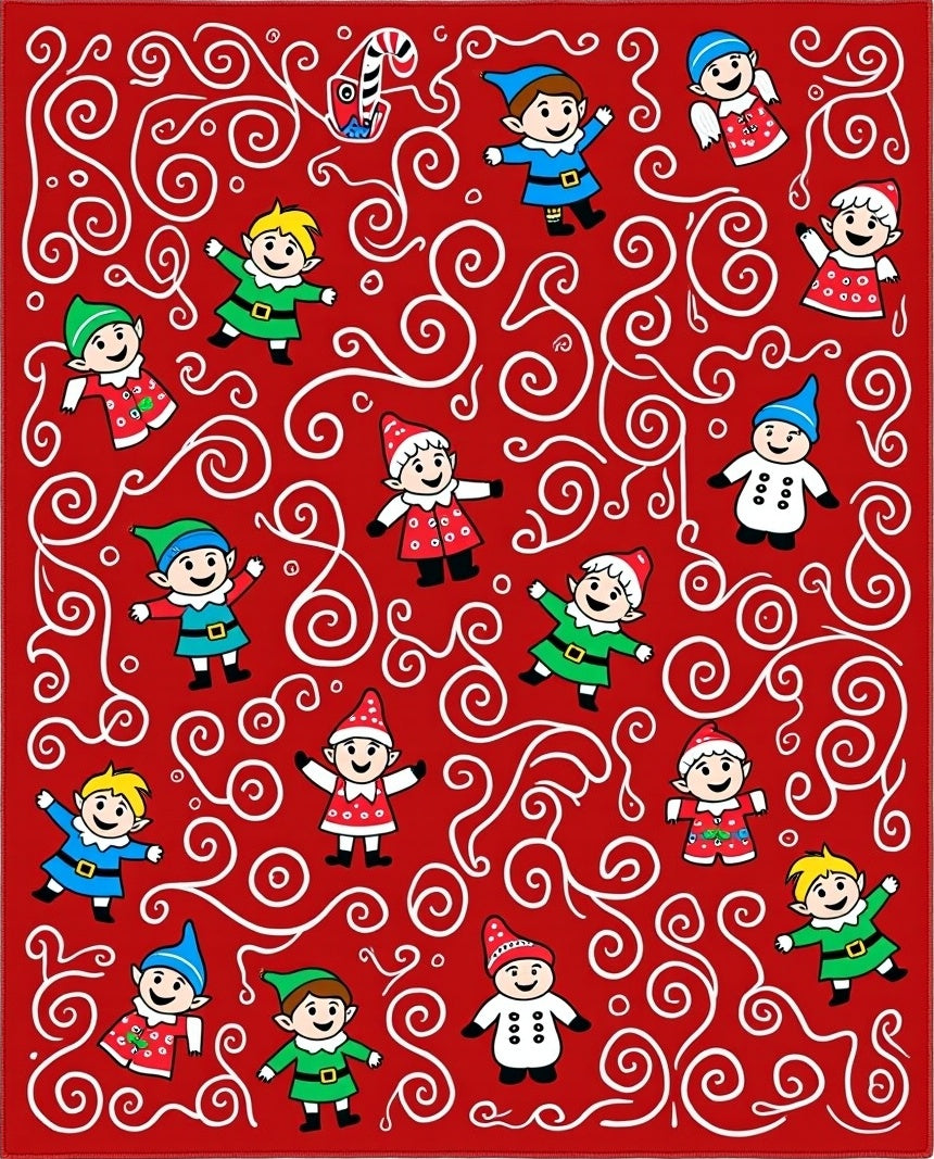 Merry Elves with Candy Cane Swirls Rug
