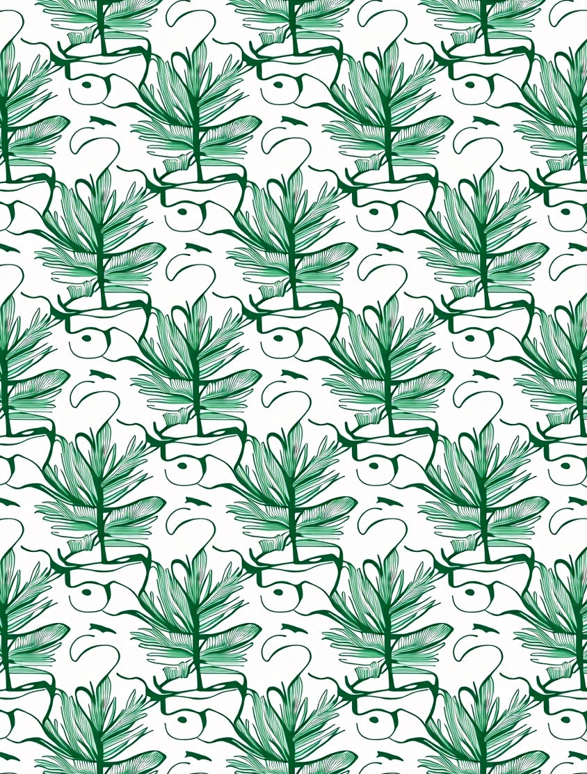 Emerald Green Botanical Sketch Overlay Rug