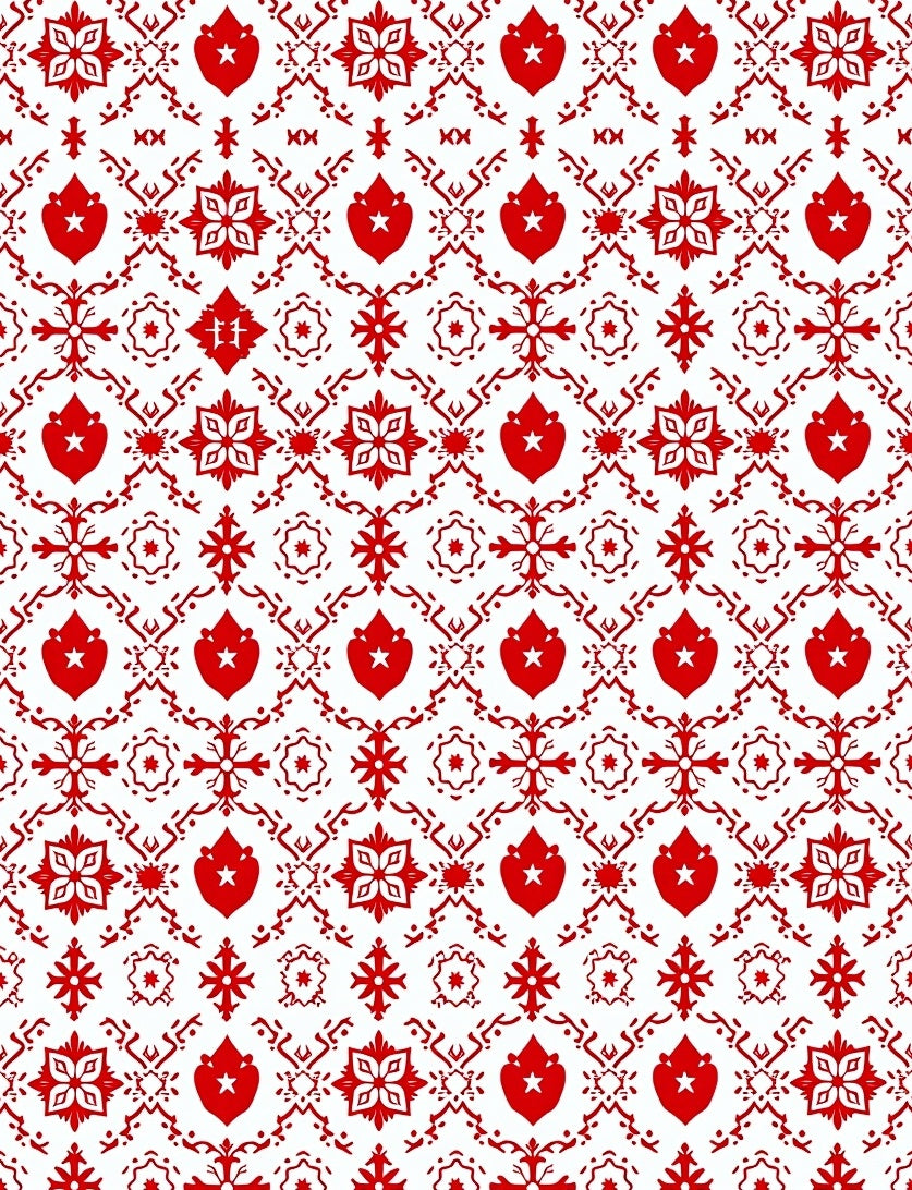 Traditional Red And White Heart Medallion Rug