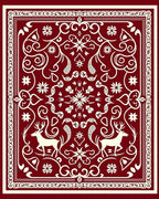Crimson Deer Floral Mandala Rug