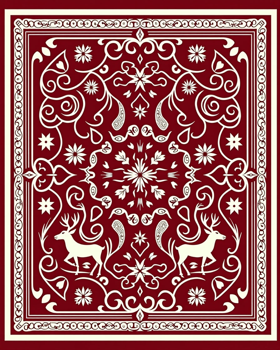 Crimson Deer Floral Mandala Rug