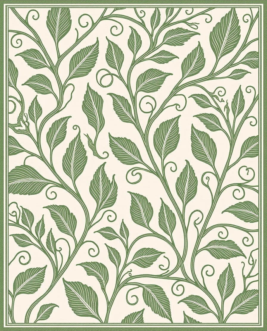 Green Leafy Vine Scrollwork Rug
