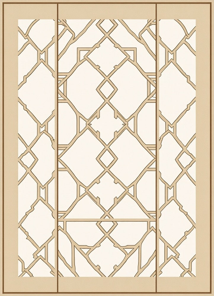 Cream Tan Interlocking Geometric Lattice Rug