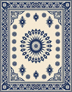 Navy Blue Geometric Medallion Floral Rug