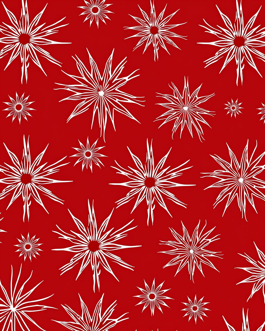 White Starbursts on Red Background Rug