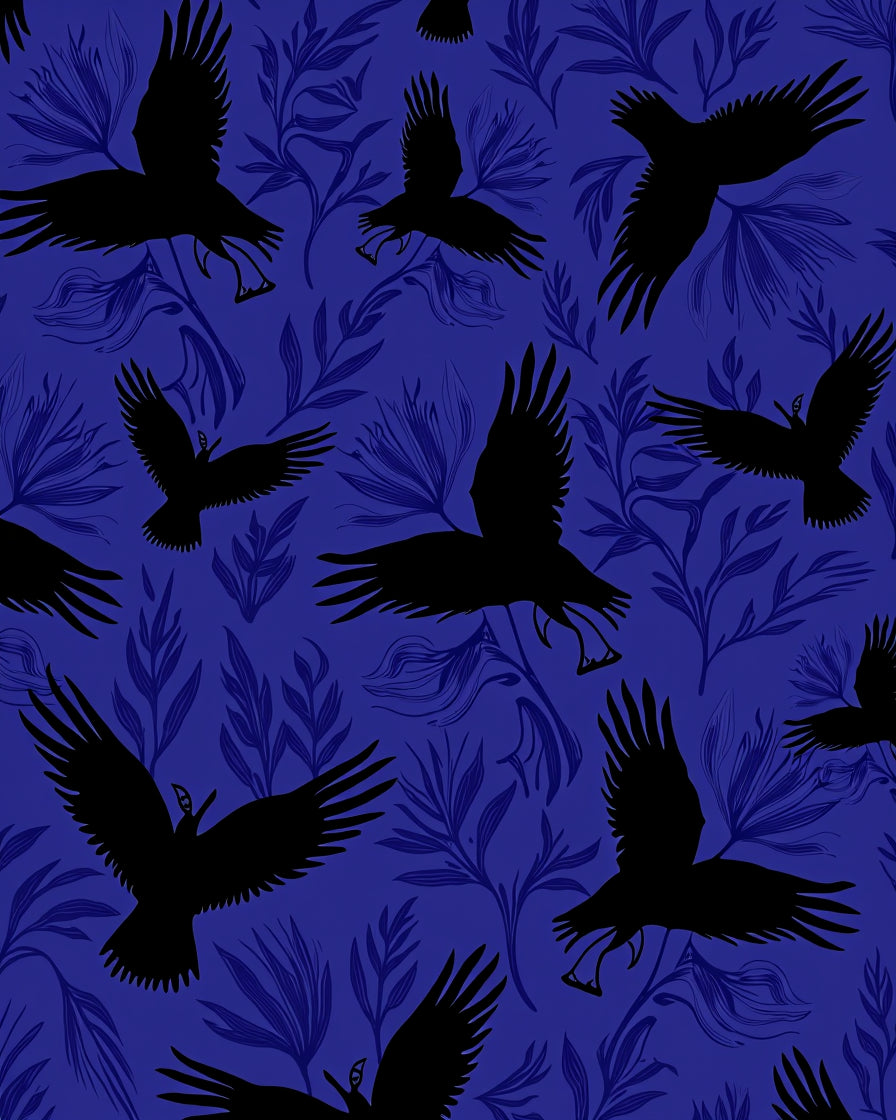 Midnight Blue Raven Floral Repeat Rug