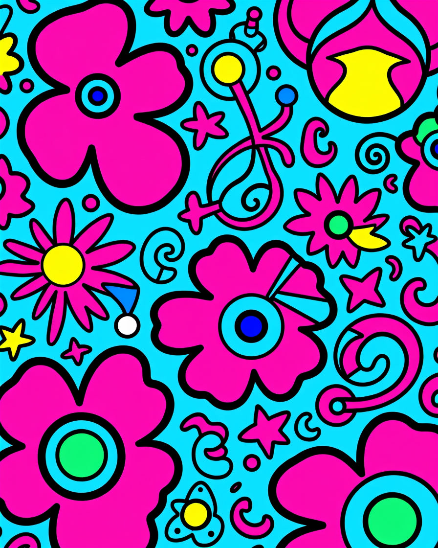 Groovy Pink Floral And Starburst Rug