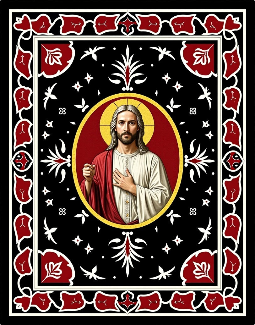 Black Red White Jesus Portrait Rug