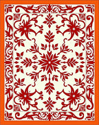 Crimson Floral Medallion Ivory Border Rug