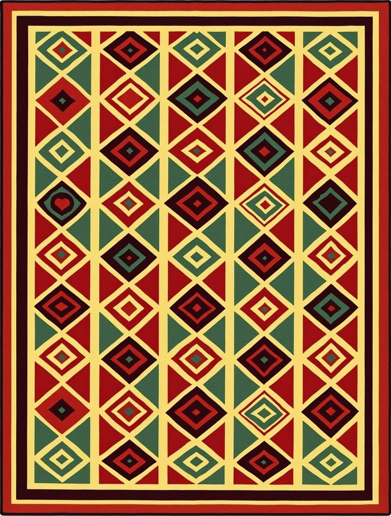 Bold Red Diamond Geometric Medallion Rug