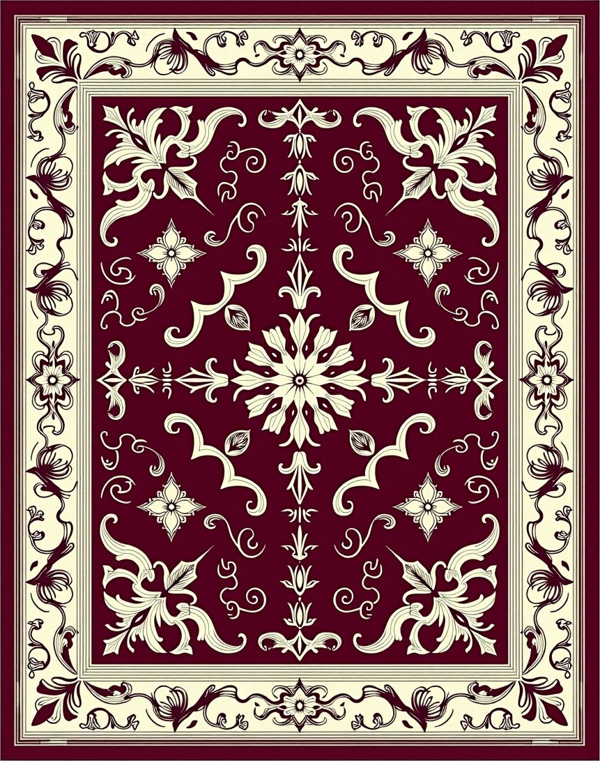 Crimson Ivory Vintage Floral Medallion Rug